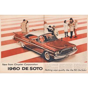 1960 Chrysler De Soto 2 Page Vintage Print Ad Couples Shearling Coat Wall Art